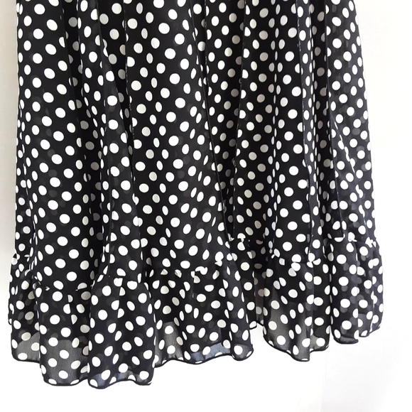 NWOT SANDRA DARREN BLACK WHITE POKE-A-DOT EMPIRE WAIST RUFFLED HEM DRESS SZ 8 - Picture 10 of 12